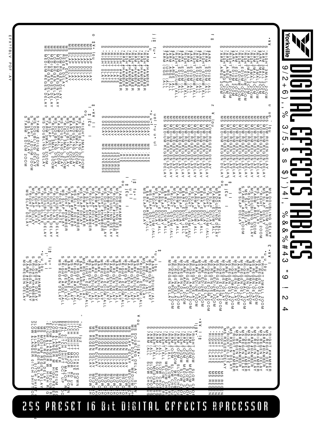 Yorkville Sound YS1010 owner manual Digital Effects Tables 