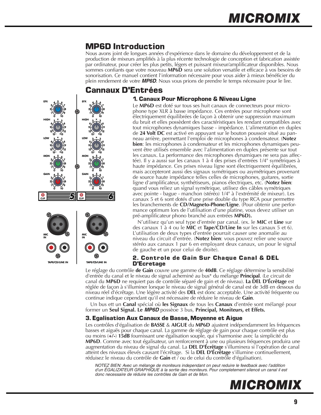 Yorkville Sound YS1014 owner manual MP6D Introduction, Cannaux DEntrées 