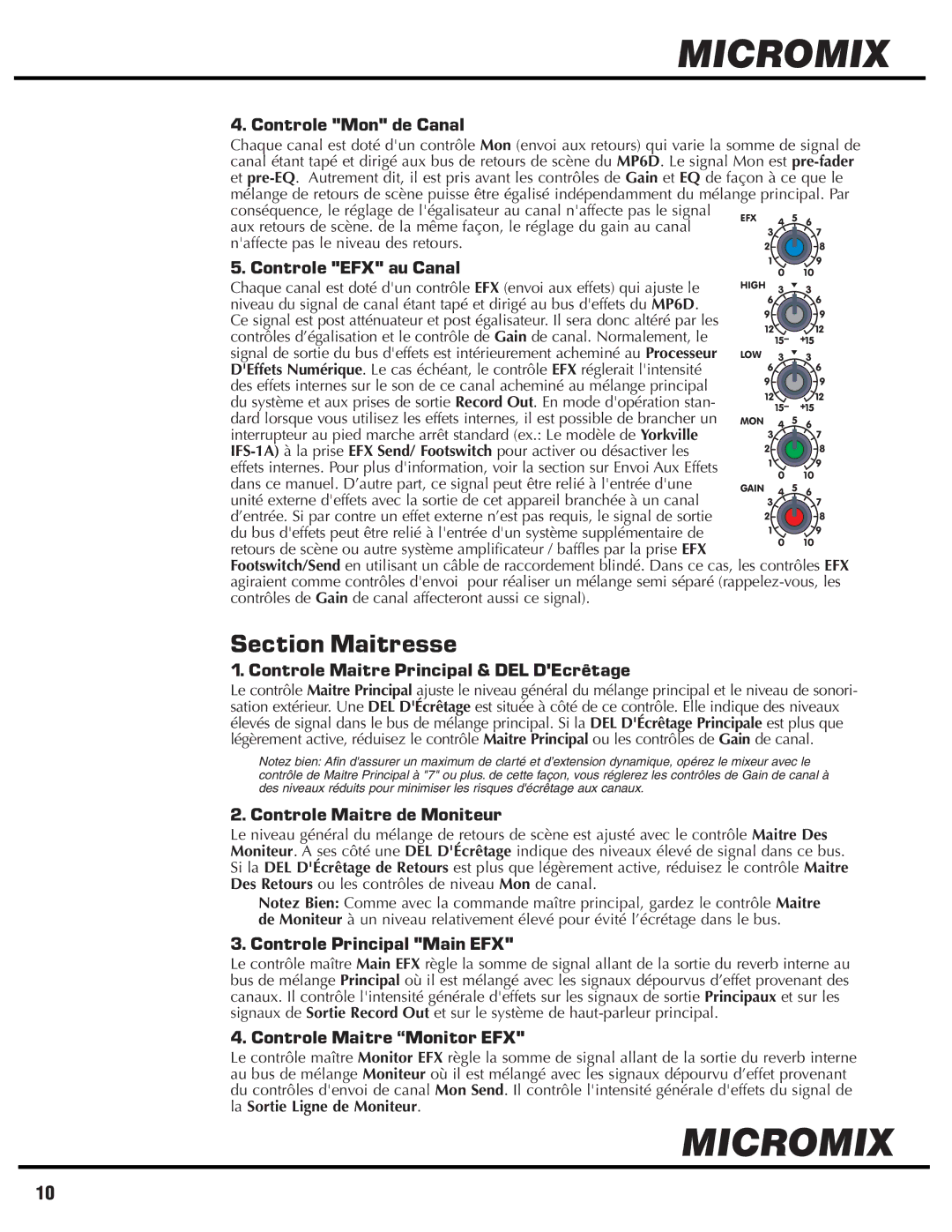 Yorkville Sound YS1014 owner manual Section Maitresse 