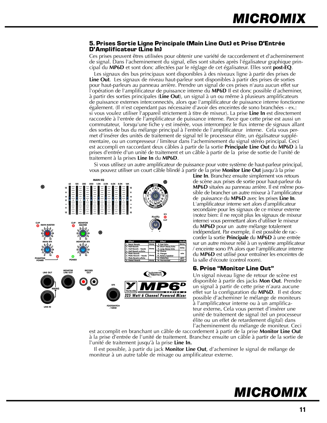 Yorkville Sound YS1014 owner manual Du MP6D pour un autre mélange totalement, Prise Monitor Line Out 