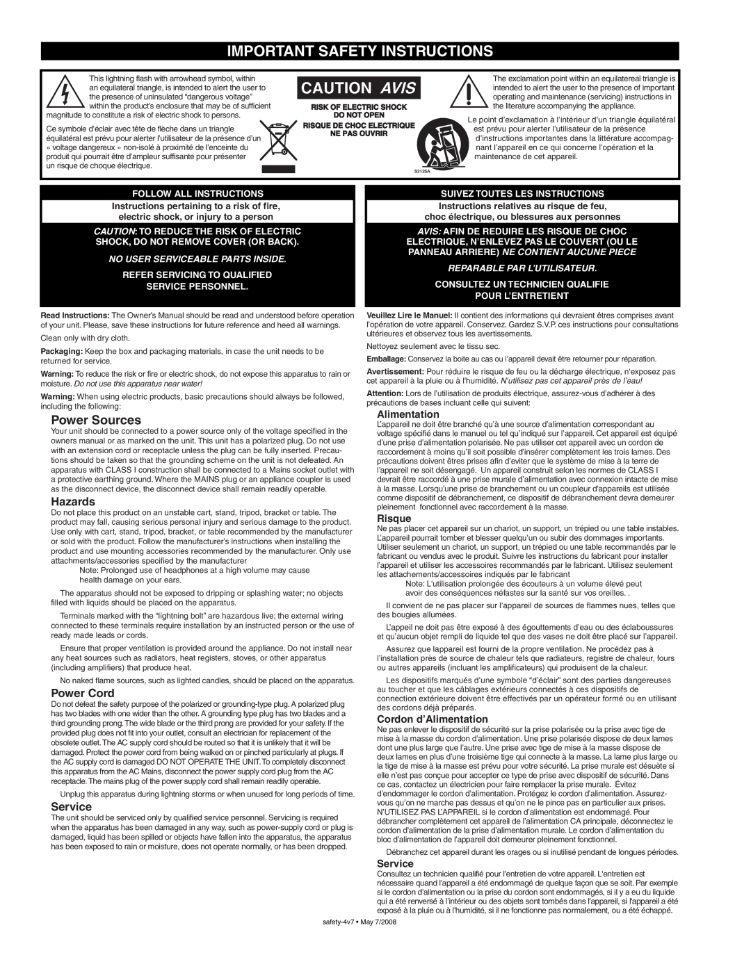 Yorkville Sound YS1014 owner manual Important Safety Instructions 