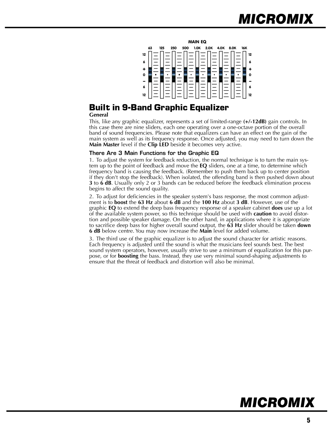 Yorkville Sound YS1014 owner manual Built in 9-Band Graphic Equalizer, General 