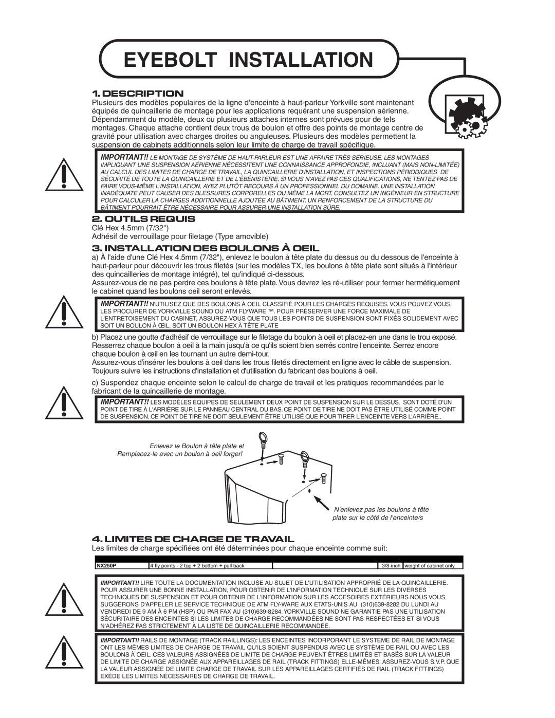 Yorkville Sound YS1030 owner manual Outils Requis 