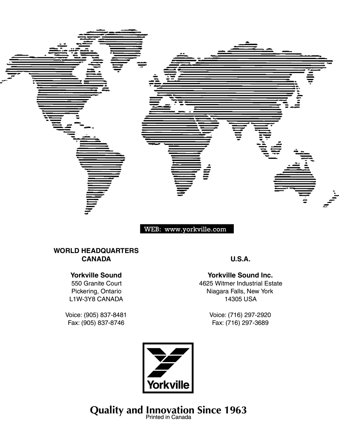 Yorkville Sound YS1030 owner manual Canada 