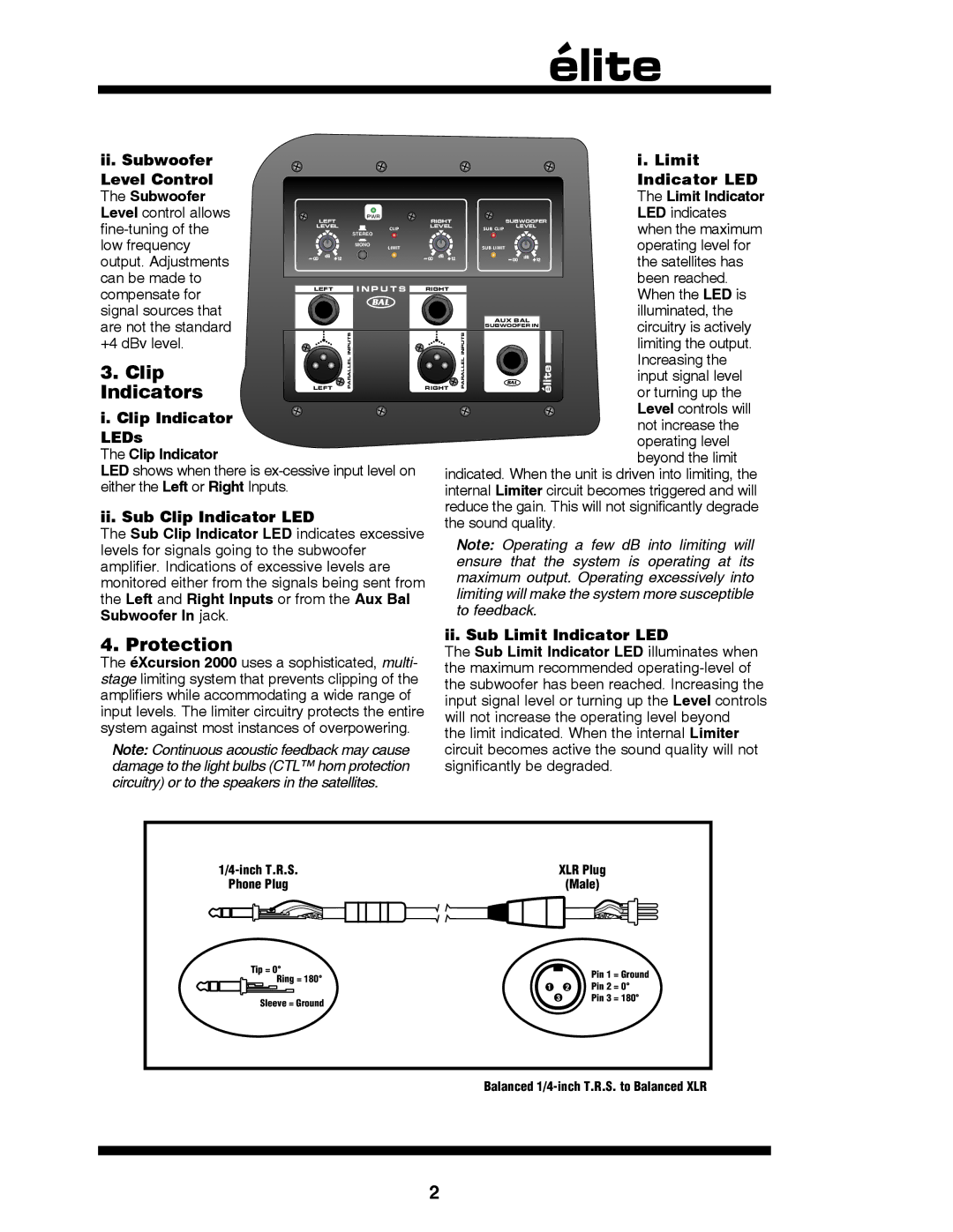 Yorkville Sound YS1031 owner manual Ii. Subwoofer Level Control, Clip Indicator LEDs, Ii. Sub Limit Indicator LED 