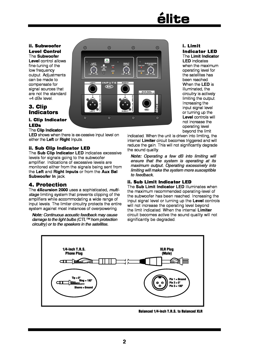 Yorkville Sound YS1031 Clip Indicators, Protection, ii. Subwoofer Level Control, The Subwoofer, i. Limit, Indicator LED 
