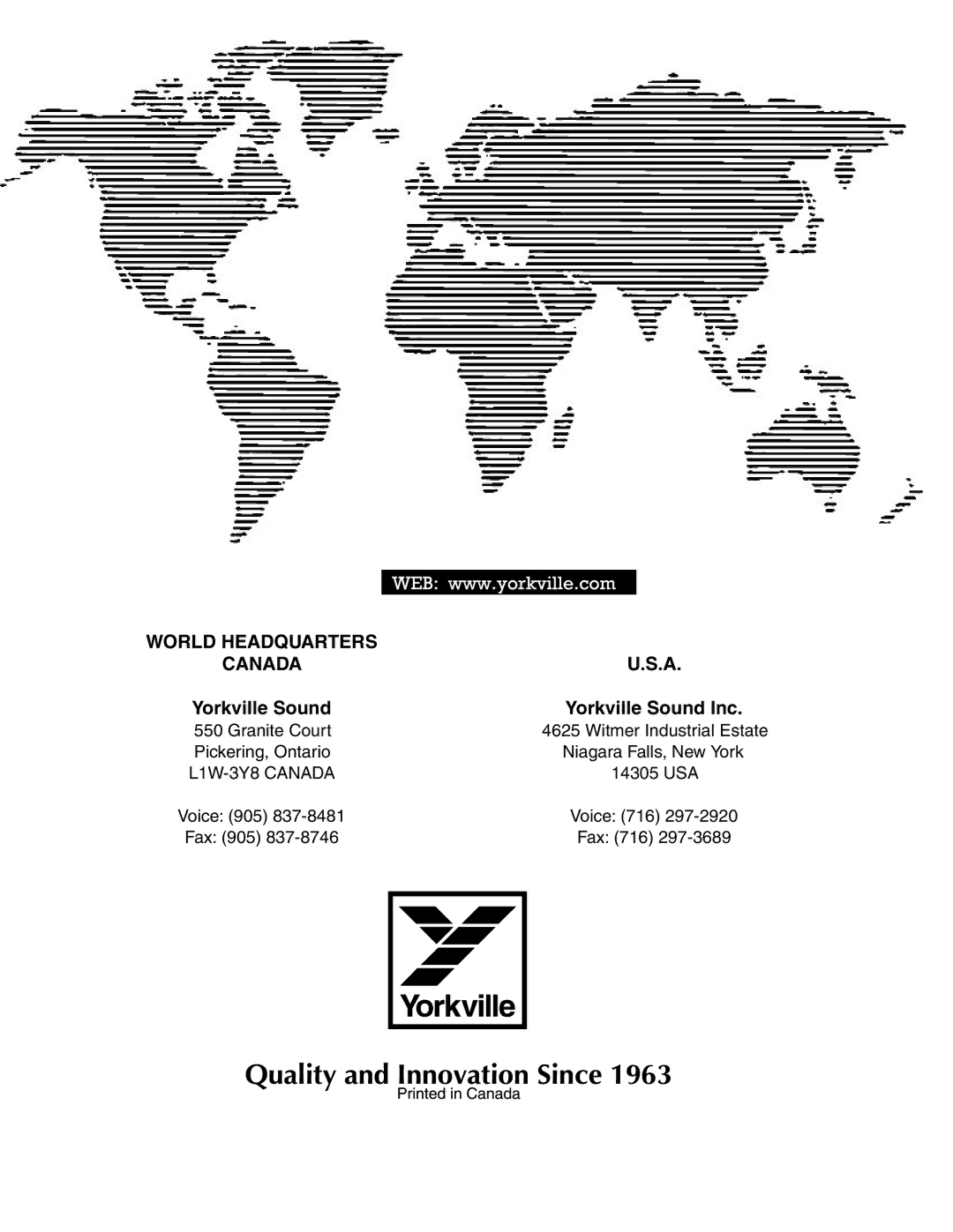 Yorkville Sound YS1043 owner manual Canada 