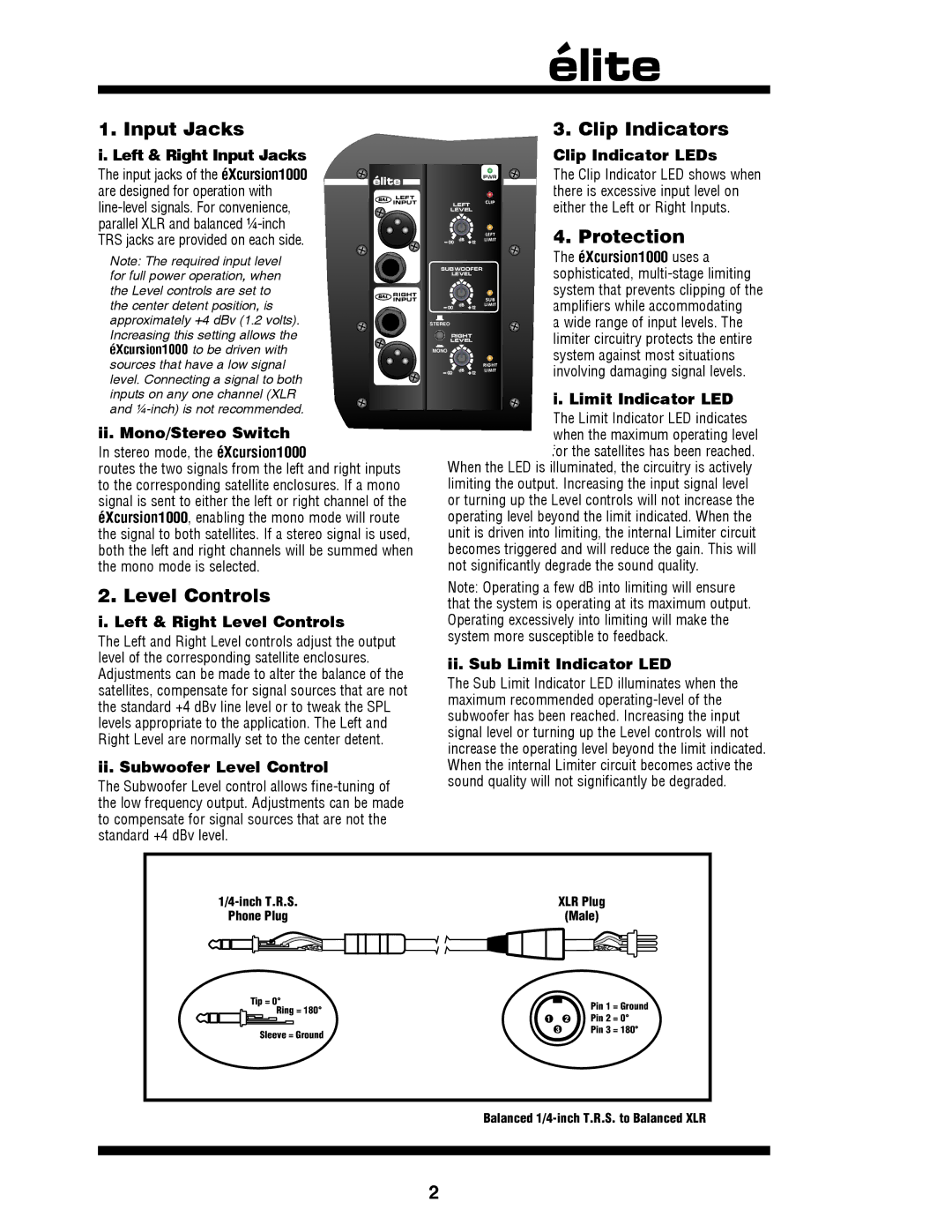 Yorkville Sound YS1043 owner manual Input Jacks, Clip Indicators, Protection, Level Controls 