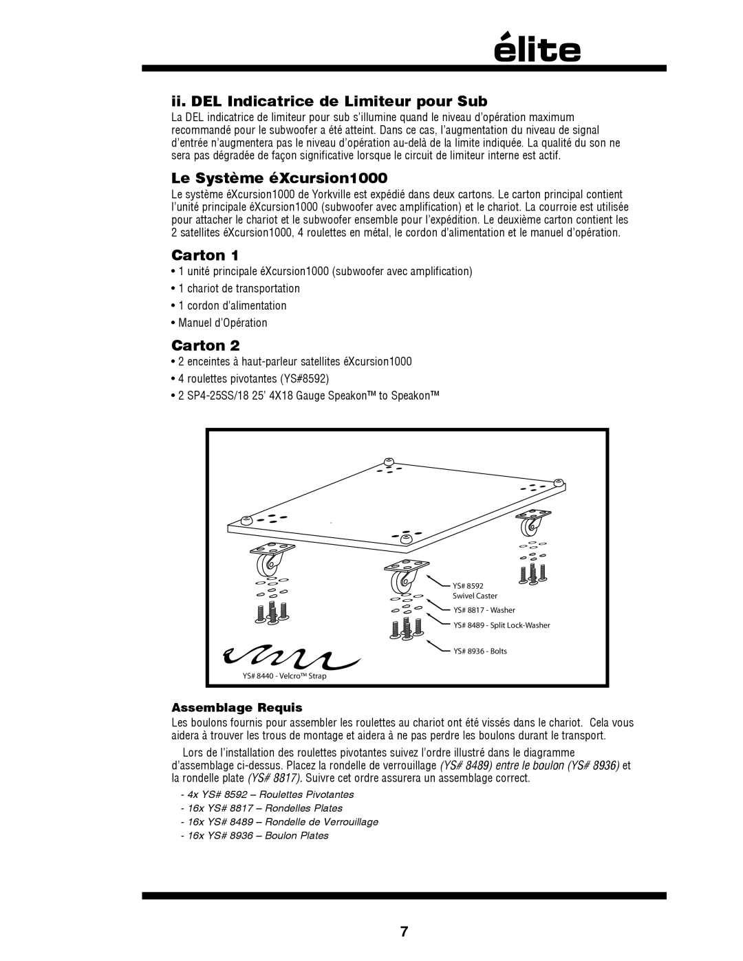 Yorkville Sound YS1043 Ii. DEL Indicatrice de Limiteur pour Sub, Le Système éXcursion1000, Carton, Assemblage Requis 