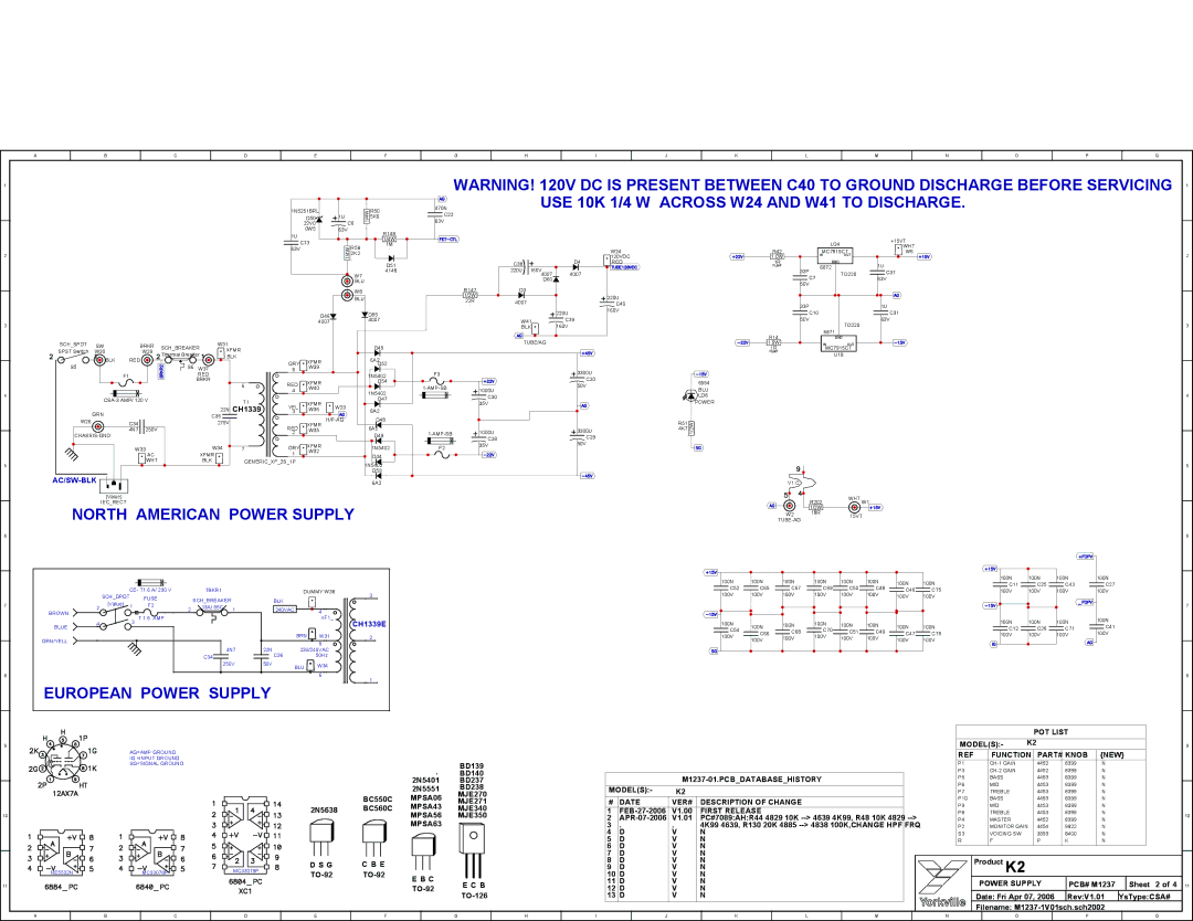 Yorkville Sound YS1044 service manual USE 10K 1/4 W Across W24 and W41 to Discharge 