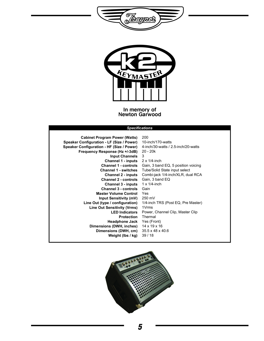 Yorkville Sound YS1044 owner manual In memory of Newton Garwood, Specifications 