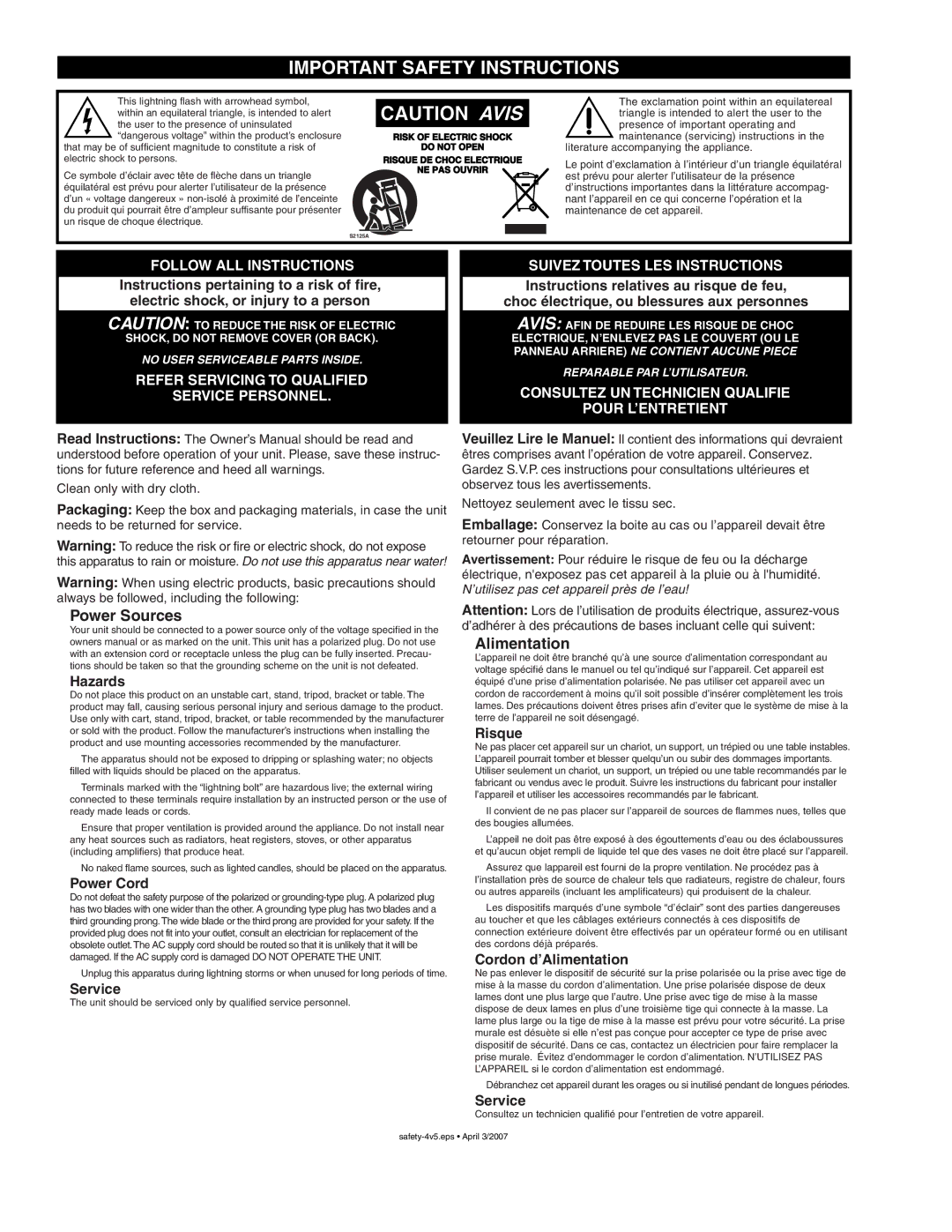 Yorkville Sound YS1068 owner manual Important Safety Instructions 