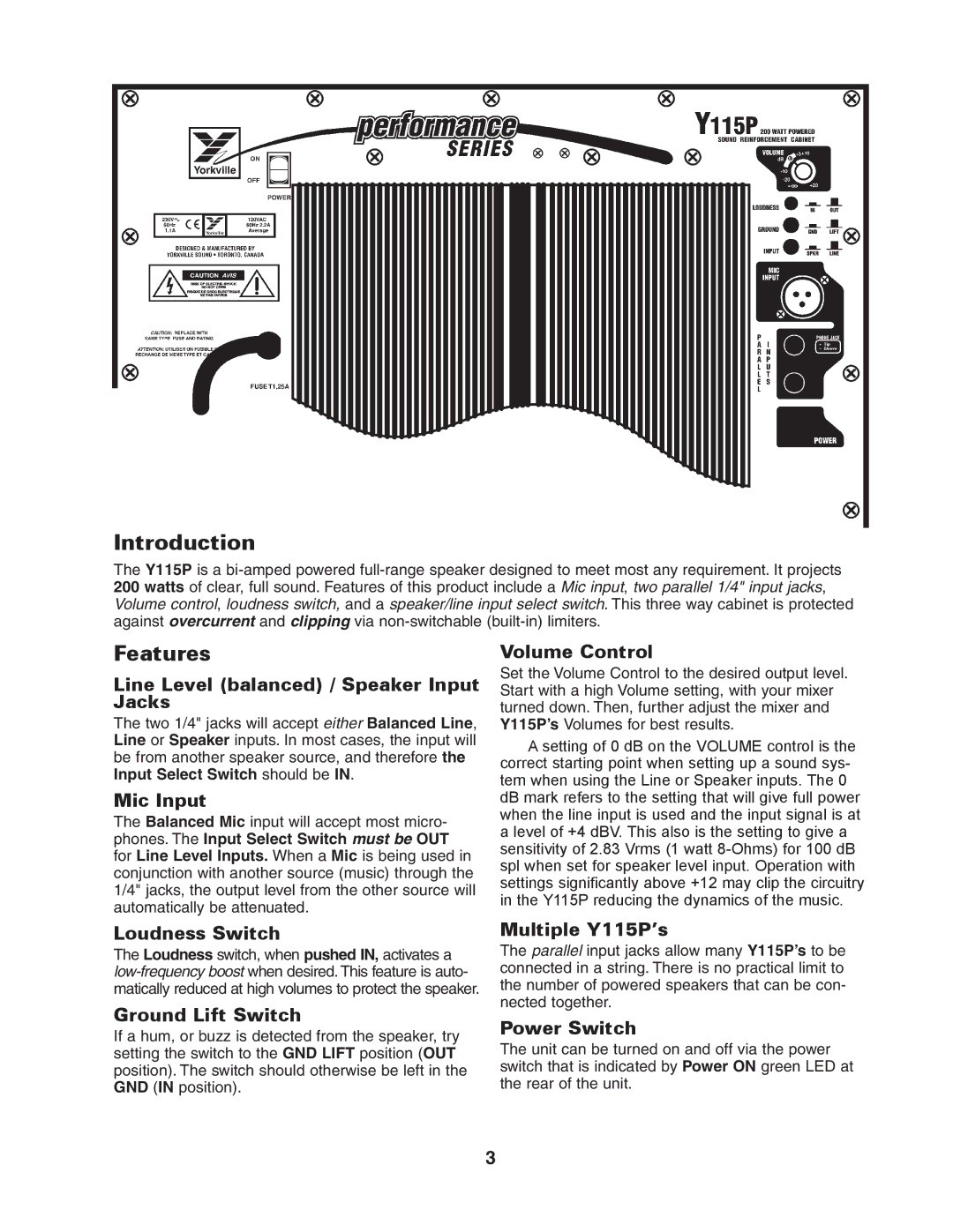 Yorkville Sound YS1068 owner manual Introduction, Features 