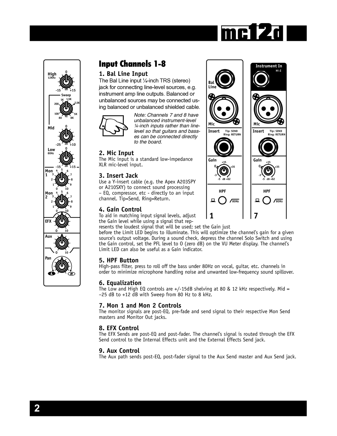 Yorkville Sound YS1080 owner manual Input Channels 