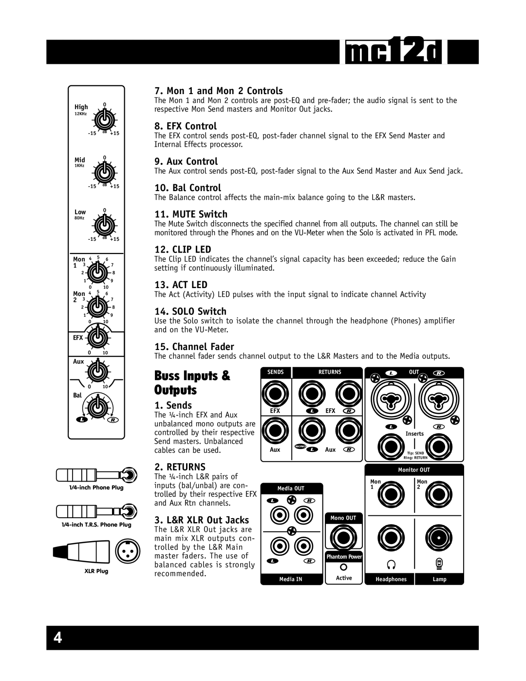 Yorkville Sound YS1080 owner manual Buss Inputs & Outputs 