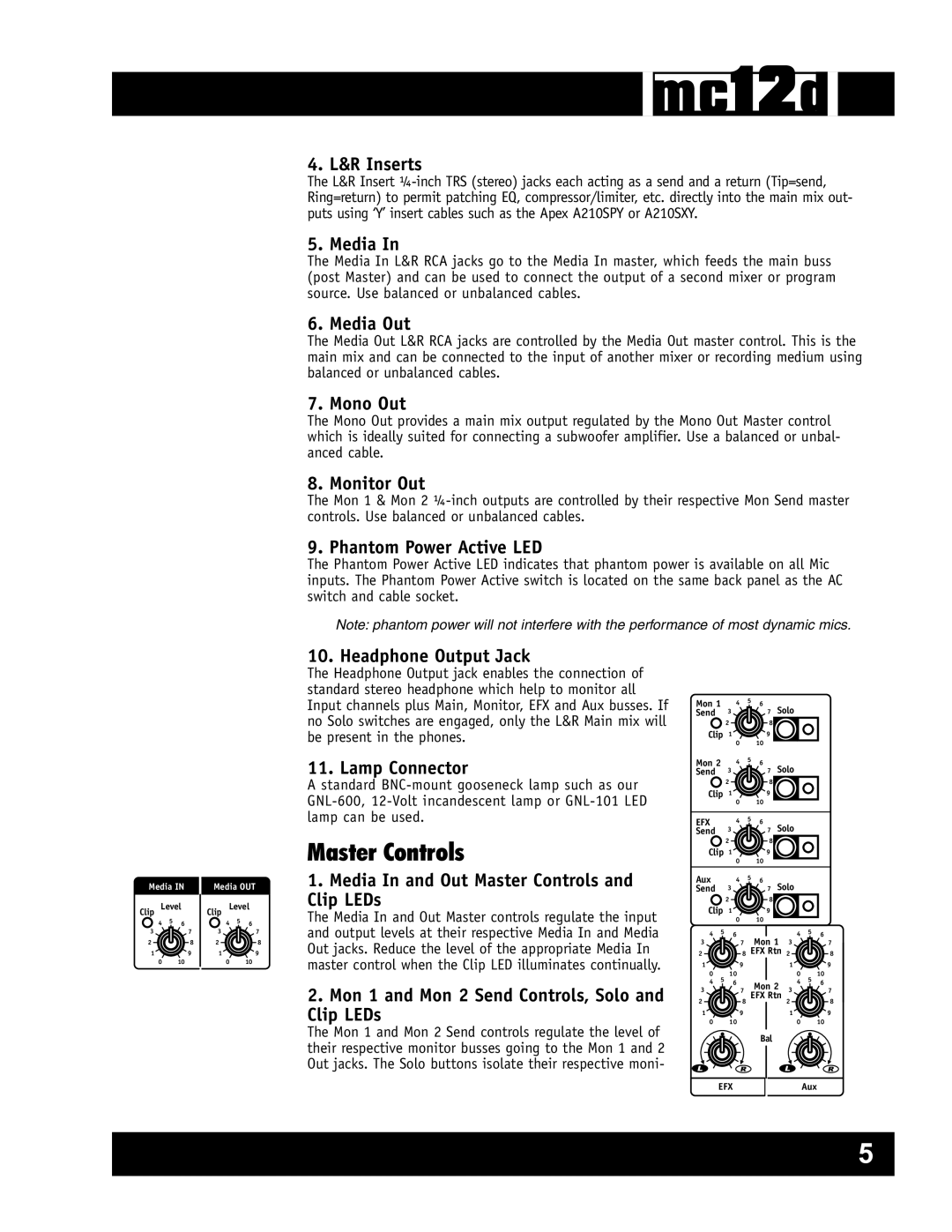 Yorkville Sound YS1080 owner manual Master Controls 