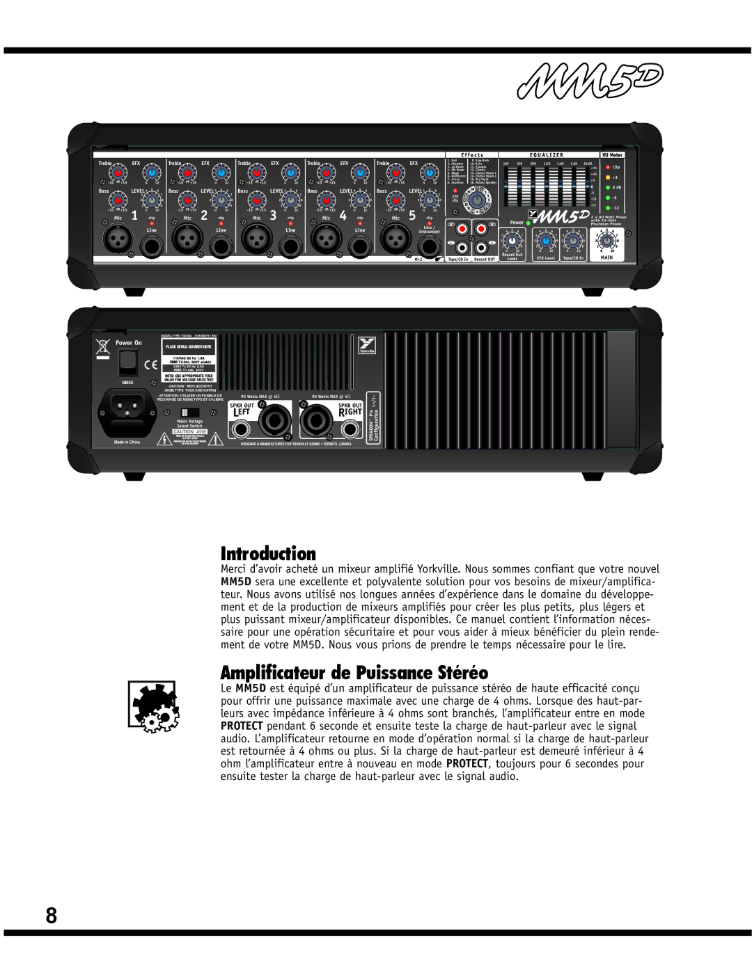 Yorkville Sound YS1083 owner manual Introduction, Amplificateur de Puissance Stéréo 