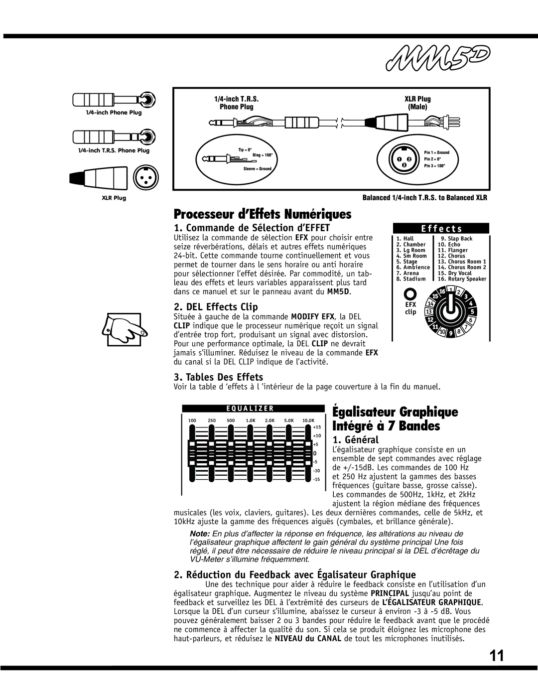 Yorkville Sound YS1083 owner manual Processeur d’Effets Numériques, Égalisateur Graphique, Intégré à 7 Bandes 