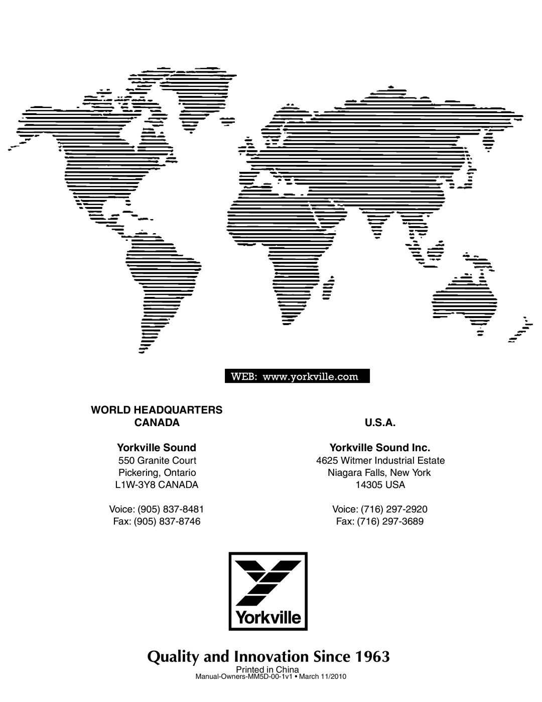 Yorkville Sound YS1083 owner manual Canada 