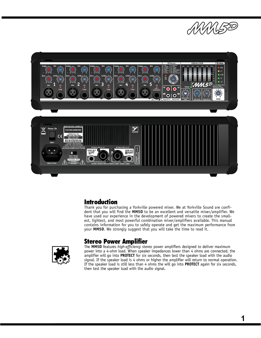 Yorkville Sound YS1083 owner manual Introduction, Stereo Power Amplifier 