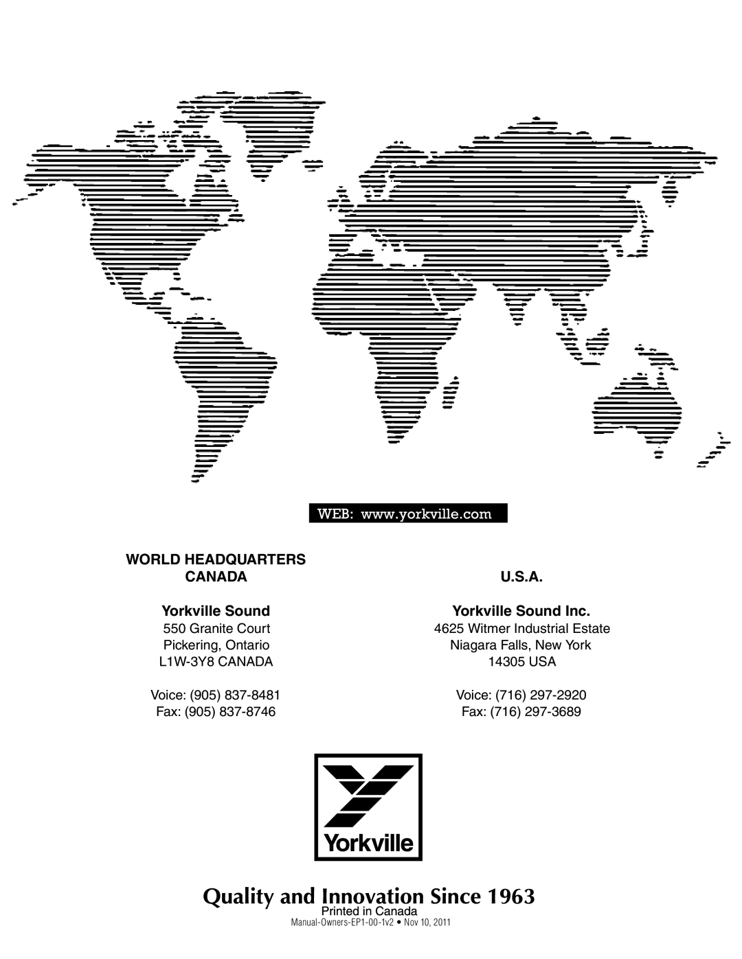 Yorkville Sound YS2003 owner manual Yorkville Sound Inc 