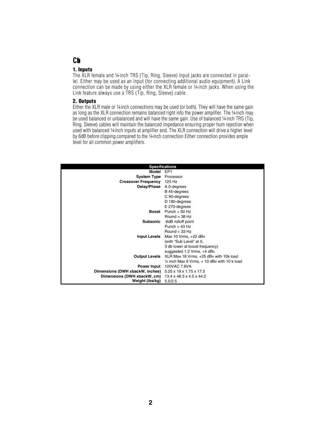 Yorkville Sound YS2003 owner manual Connections, Inputs, Outputs 