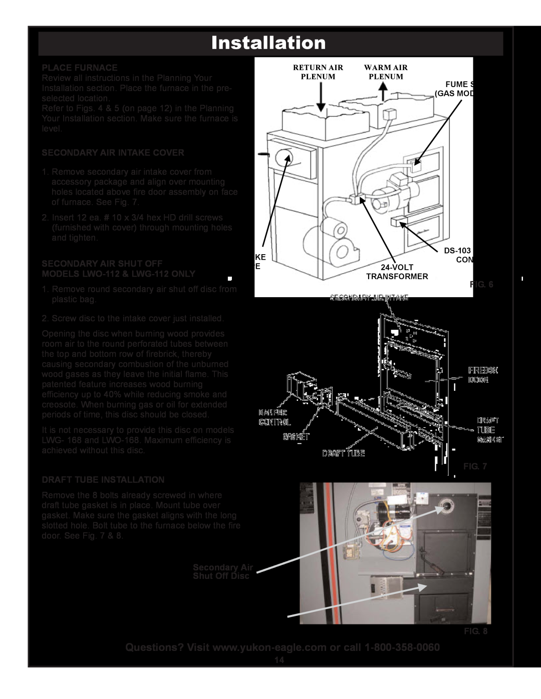 Yukon Advanced Optics Oil Furnace Place Furnace, Secondary Air Intake Cover, Draft Tube Installation, Fig. Fig 