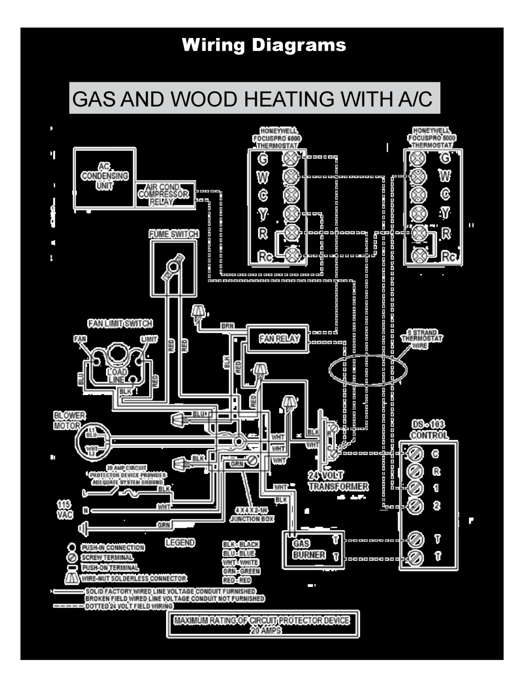 Yukon Advanced Optics Oil Furnace owner manual Gas And Wood Heating With A/C, Wiring Diagrams 