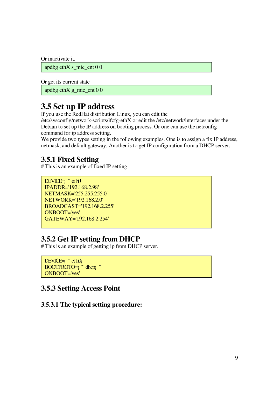 Z-Com XG-762N manual Set up IP address, Fixed Setting, Get IP setting from Dhcp, Setting Access Point 