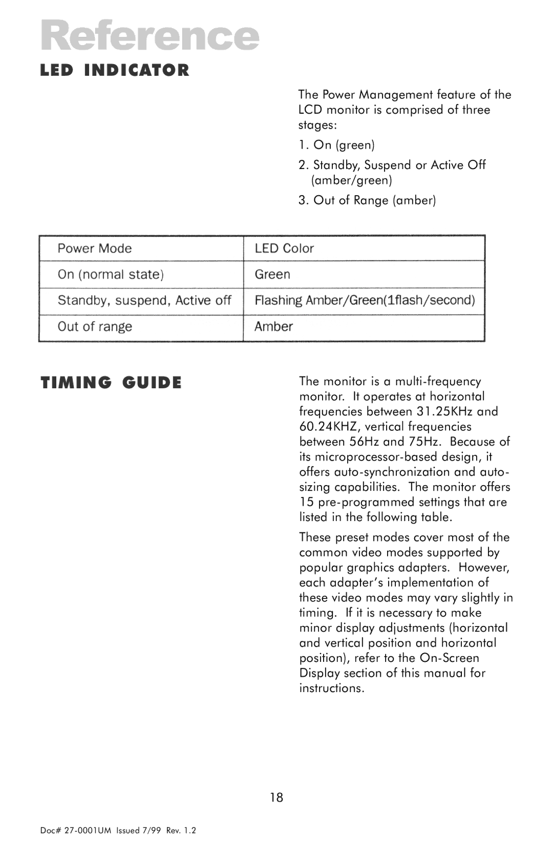 Z Microsystems 14 manual Reference, LED Indicator Timing Guide 