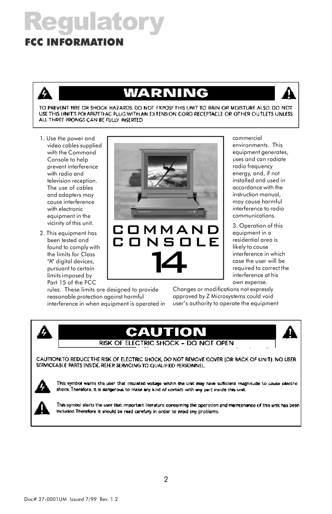 Z Microsystems 14 manual Regulatory, FCC Information 