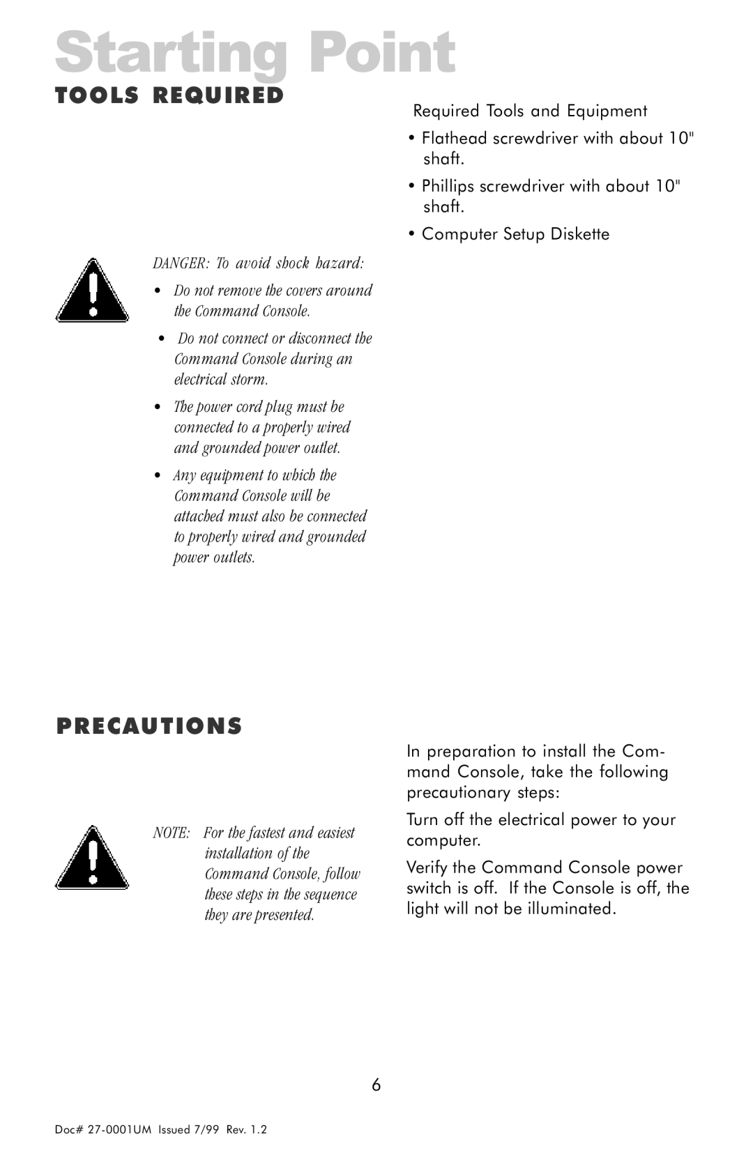 Z Microsystems 14 manual Starting Point, Tools Required, Precautions 