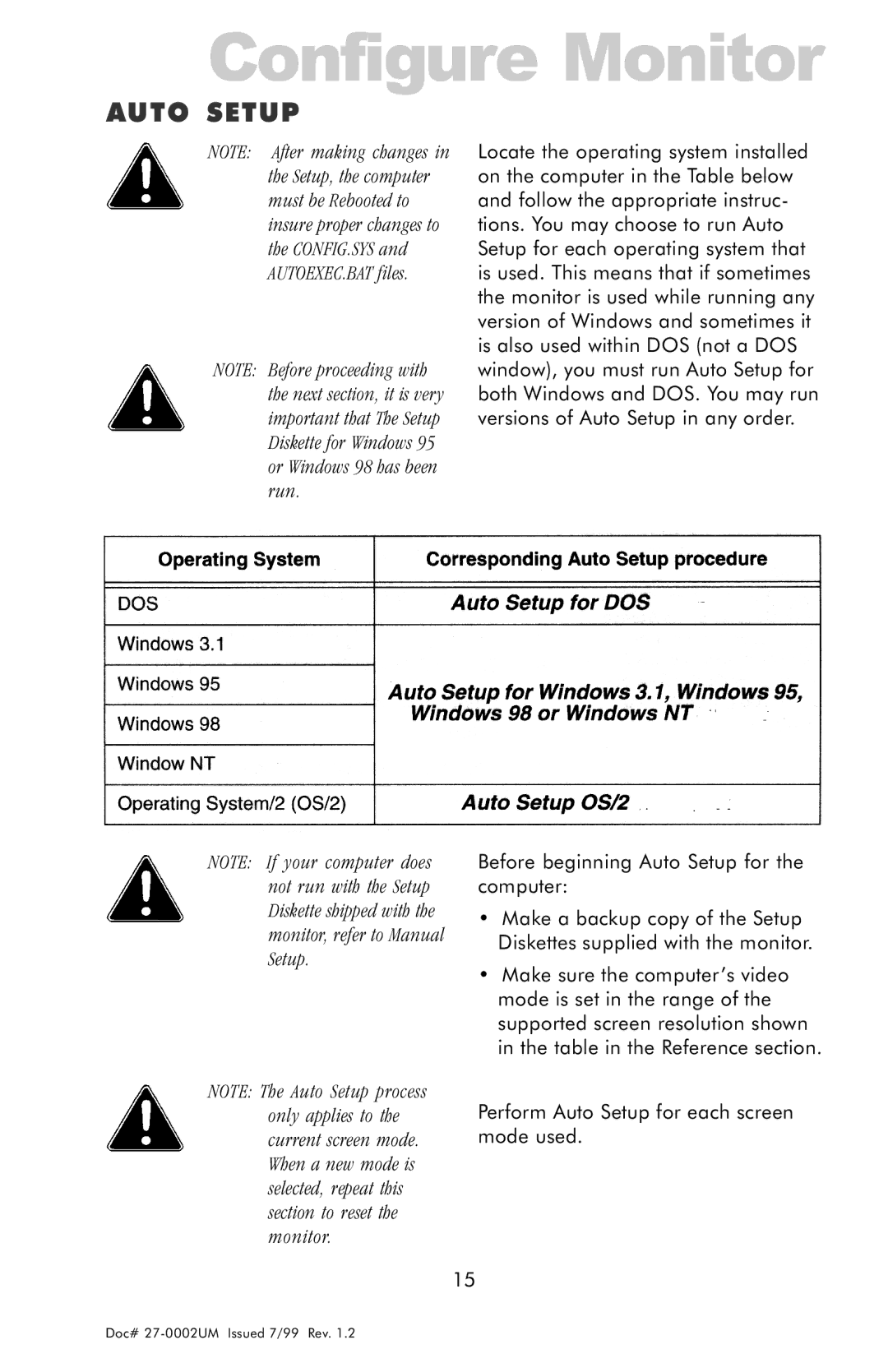 Z Microsystems 15 manual Before beginning Auto Setup for the computer 