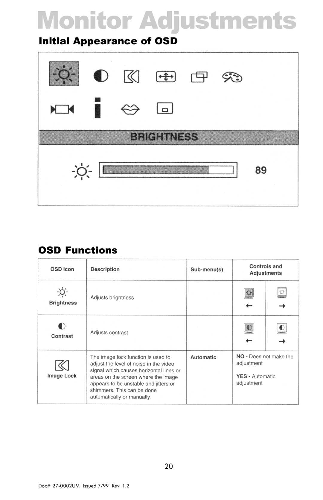 Z Microsystems 15 manual Initial Appearance of OSD OSD Functions 