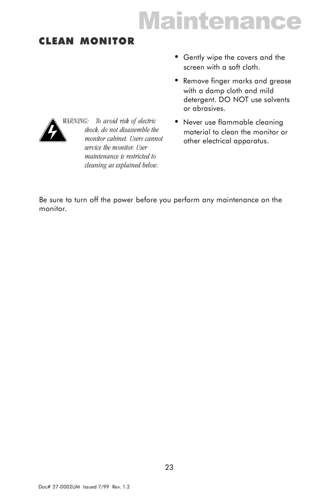 Z Microsystems 15 manual Maintenance, Clean Monitor 