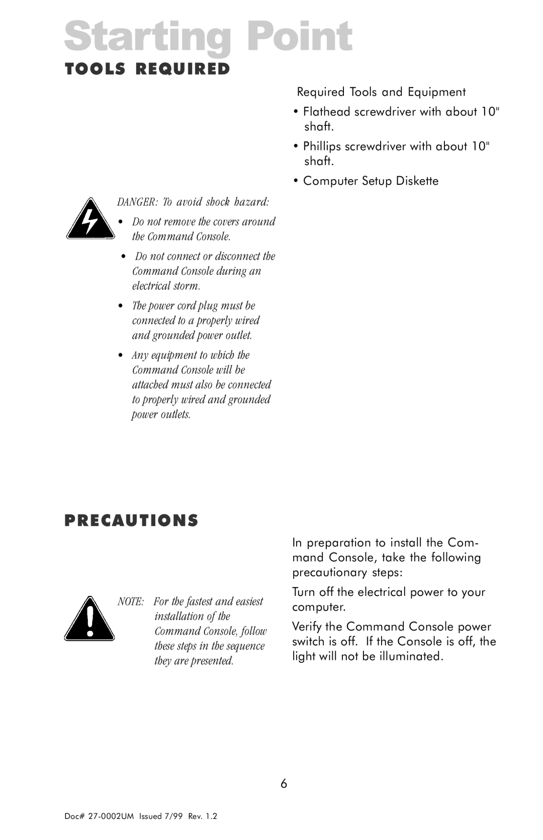 Z Microsystems 15 manual Starting Point, Tools Required, Precautions 