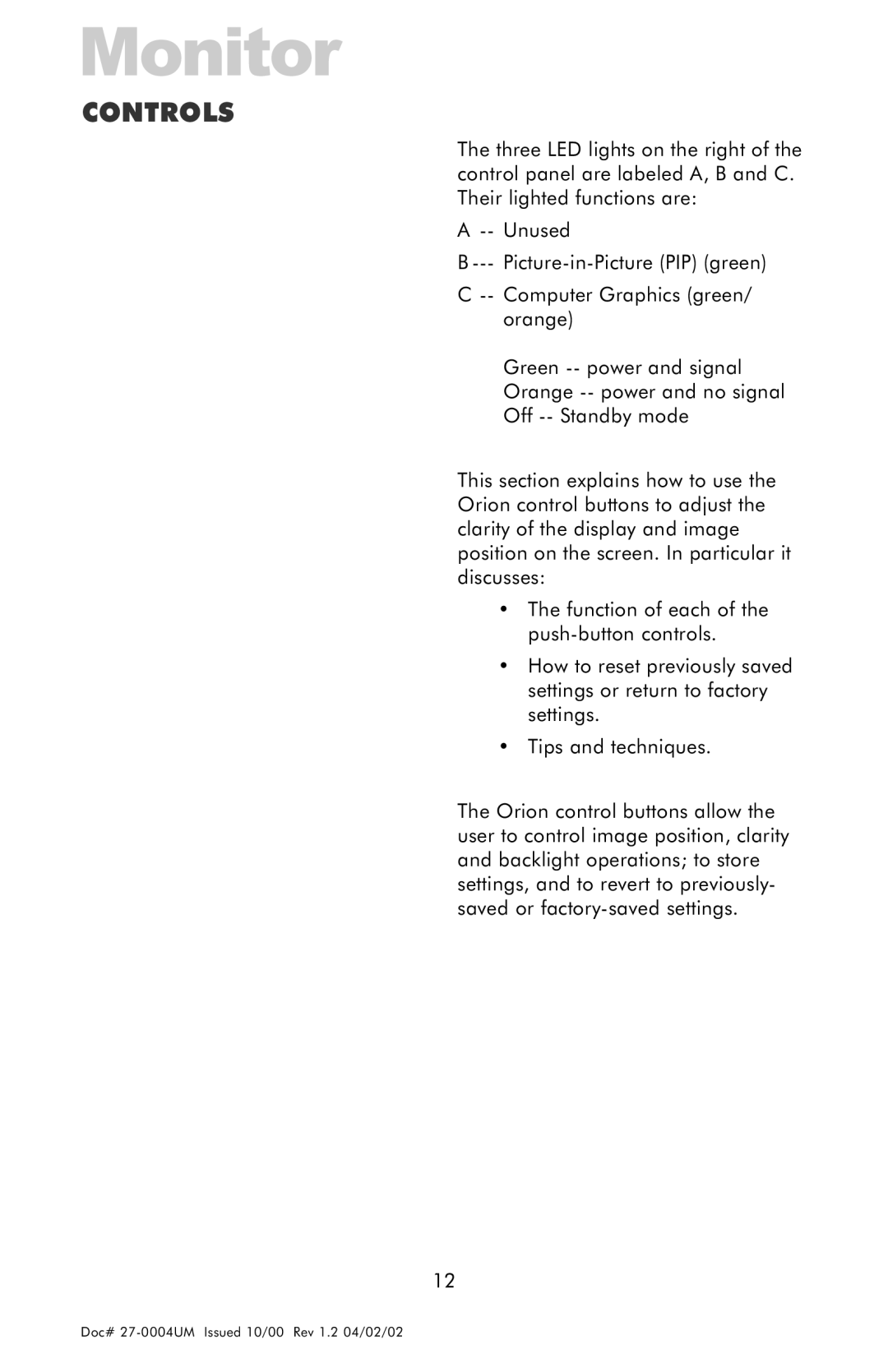 Z Microsystems 18 manual Monitor 