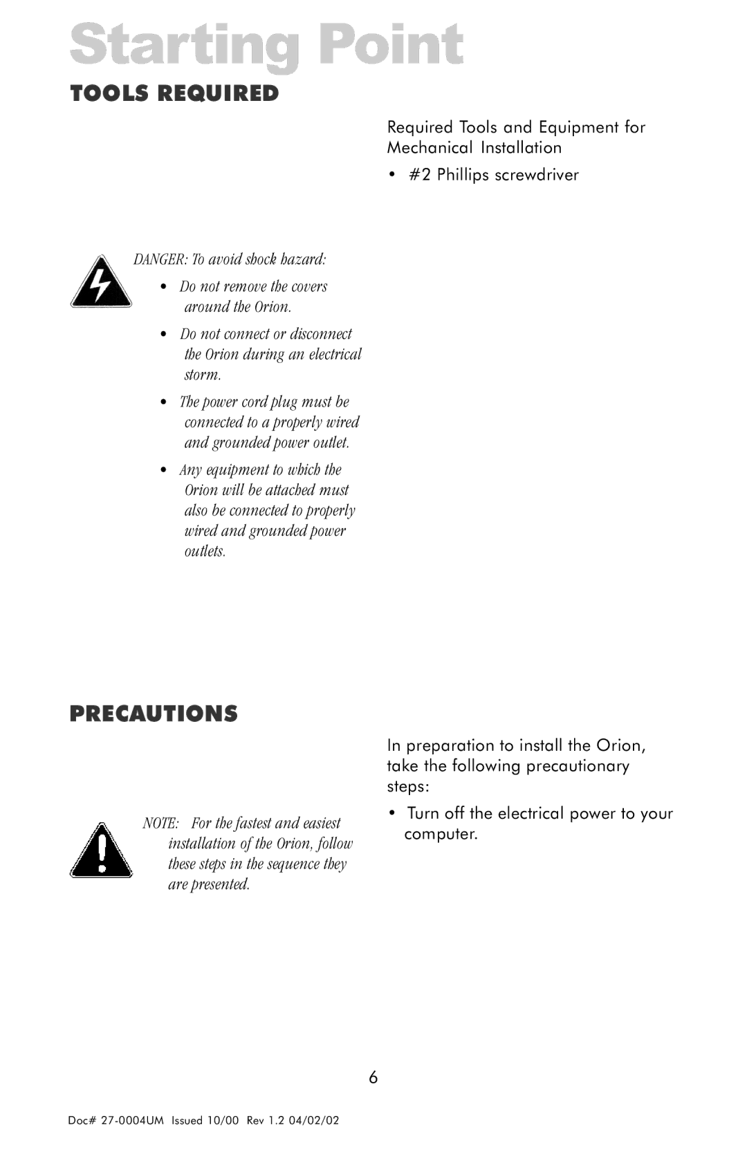 Z Microsystems 18 manual Tools Required, Precautions 