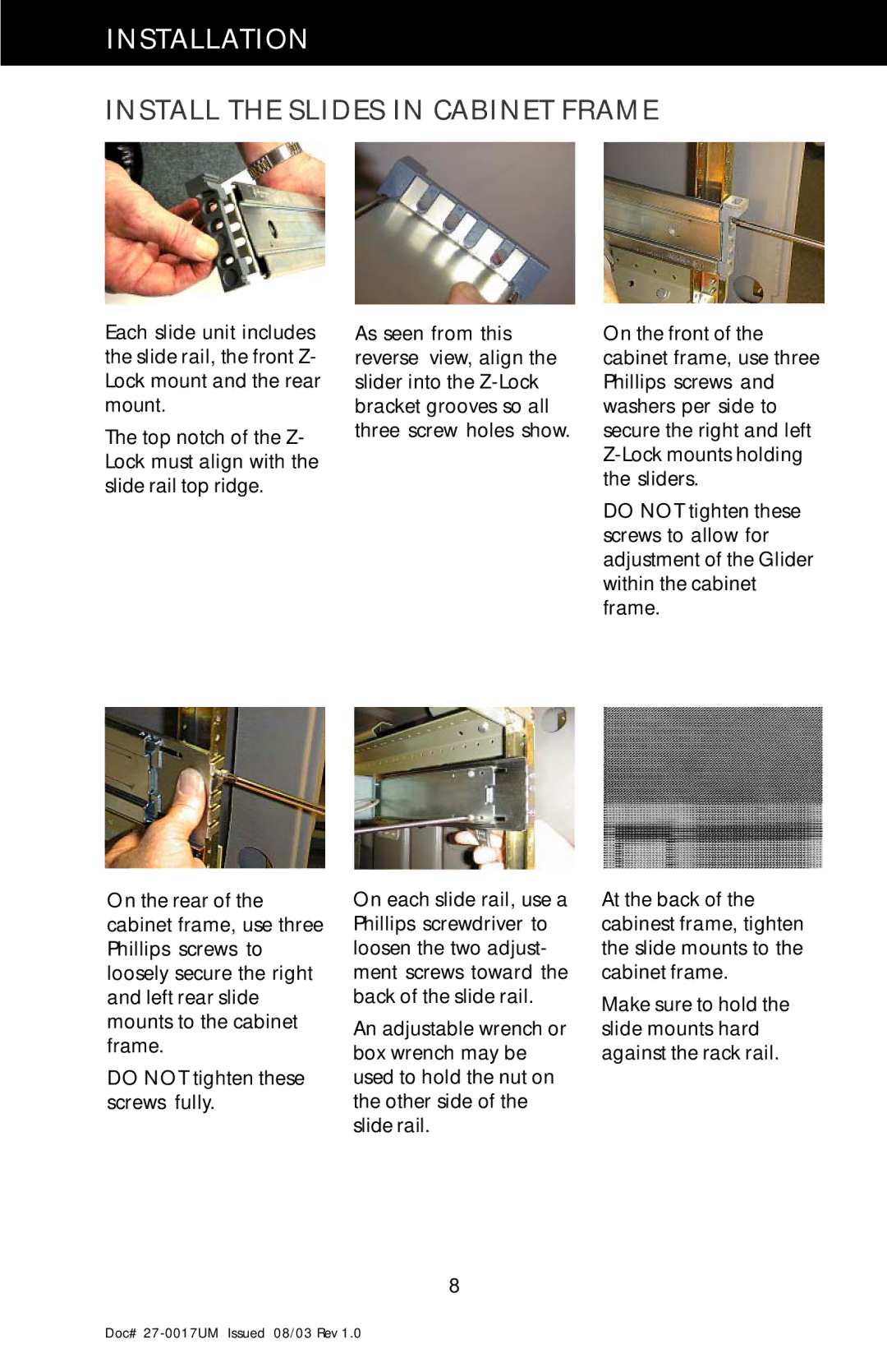 Z Microsystems 21 manual Install the Slides in Cabinet Frame 