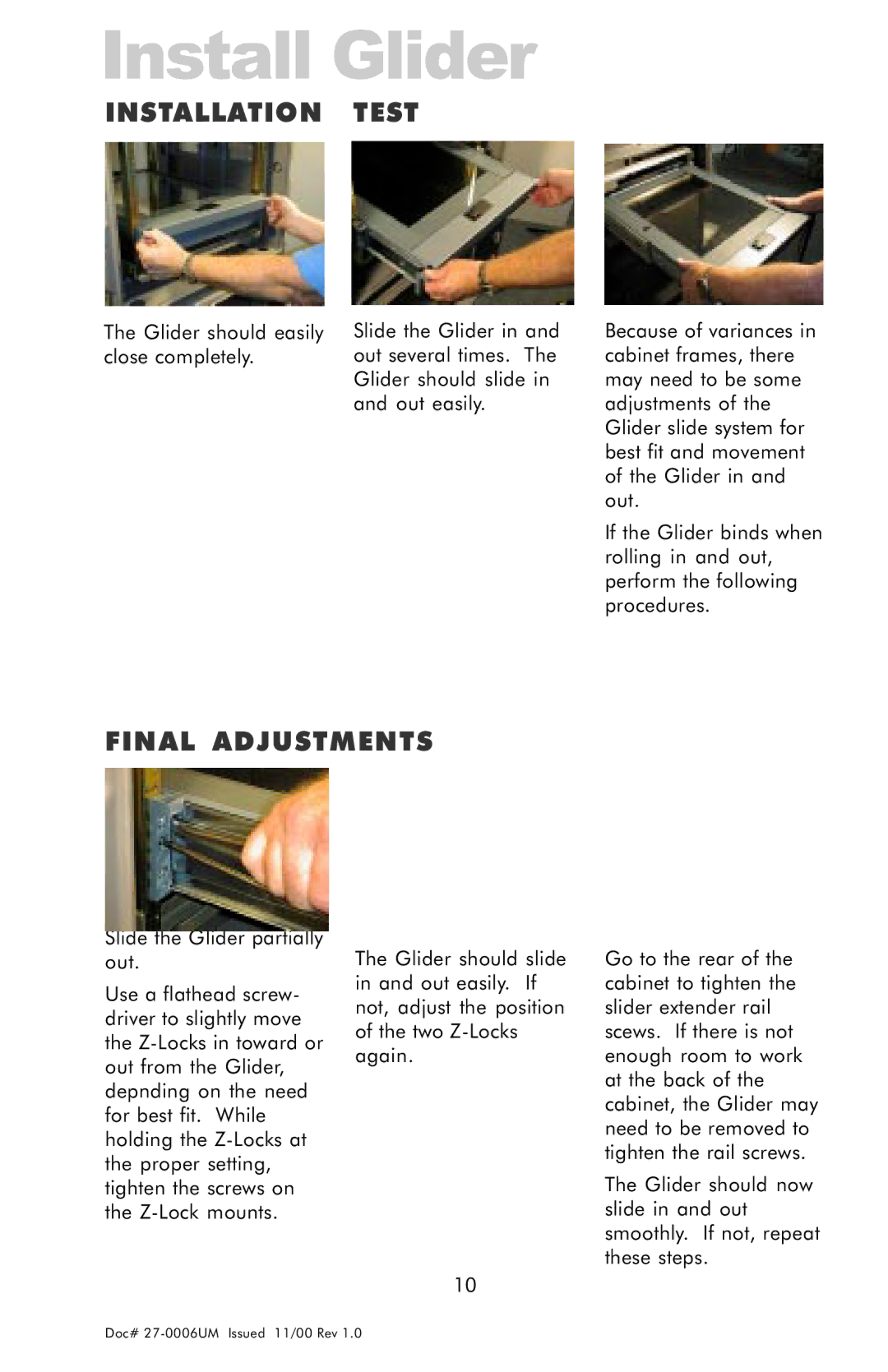 Z Microsystems GLIDER 20 manual Installation Test, Final Adjustments 