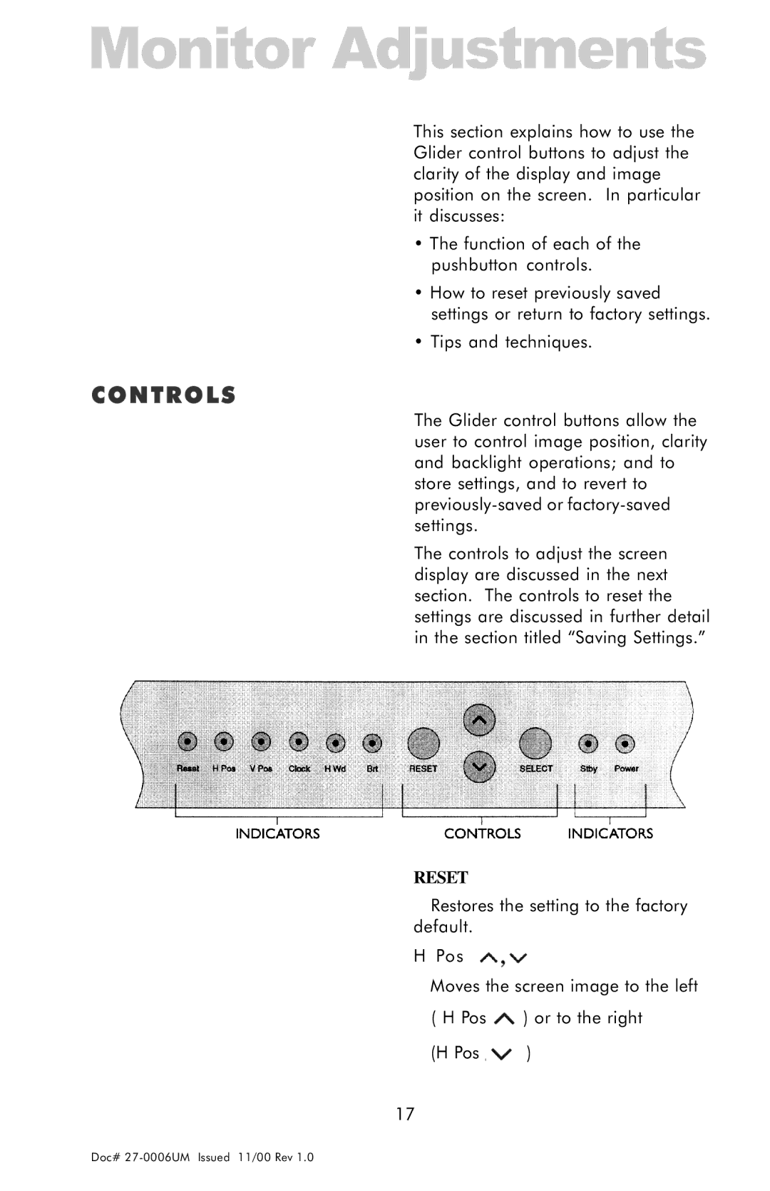 Z Microsystems GLIDER 20 manual Controls 