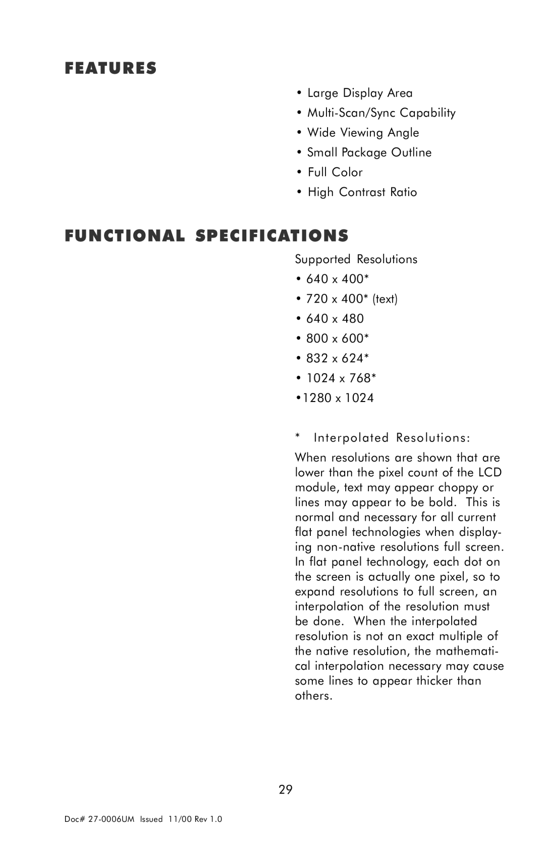 Z Microsystems GLIDER 20 manual Features, Functional Specifications 