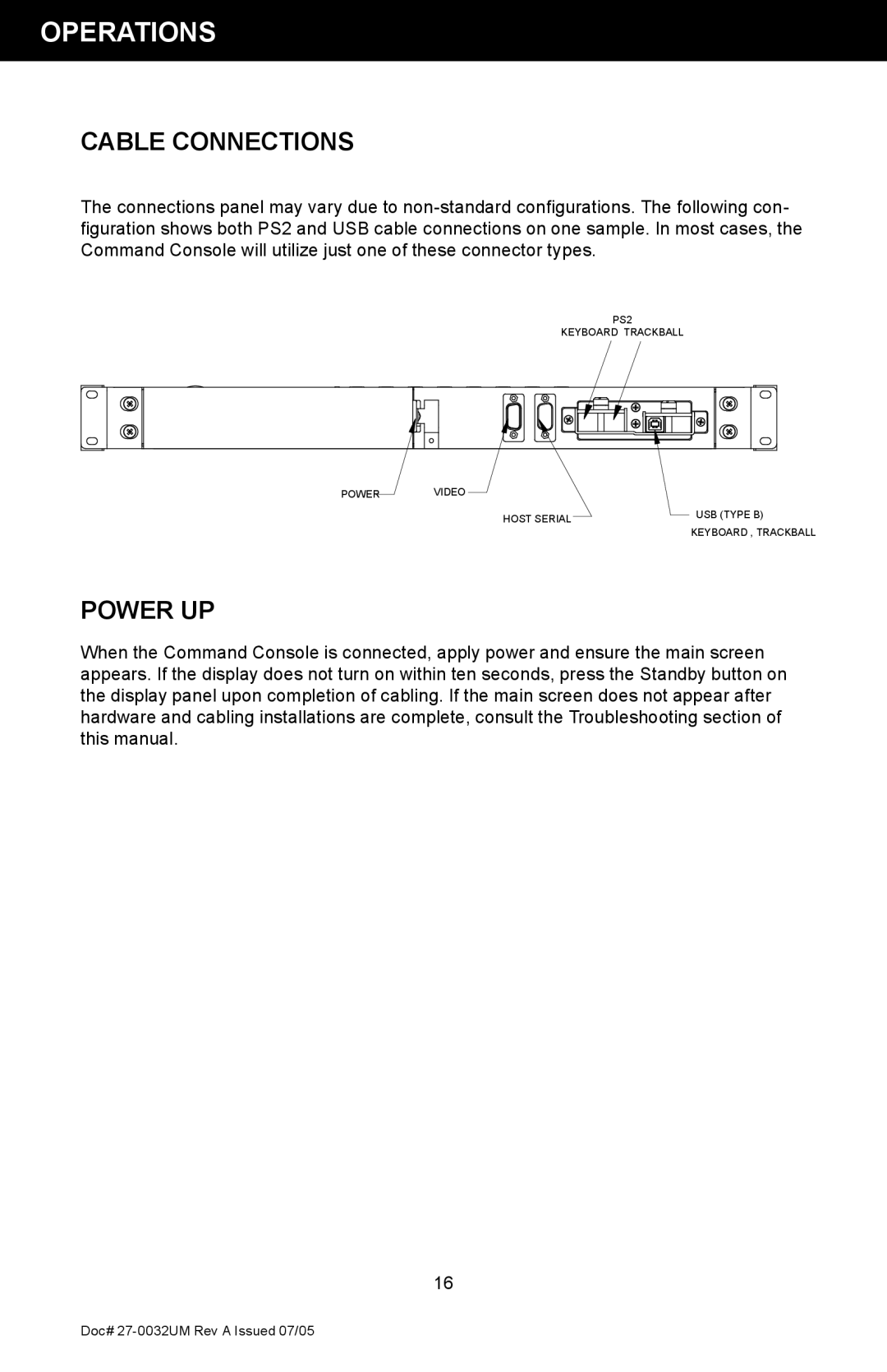 Z Microsystems SL manual Operations, Cable Connections, Power UP 