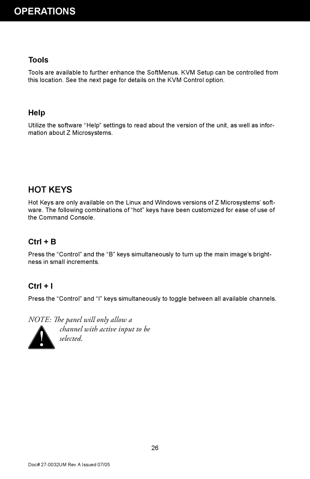 Z Microsystems SL manual HOT Keys, Tools, Help, Ctrl + B 