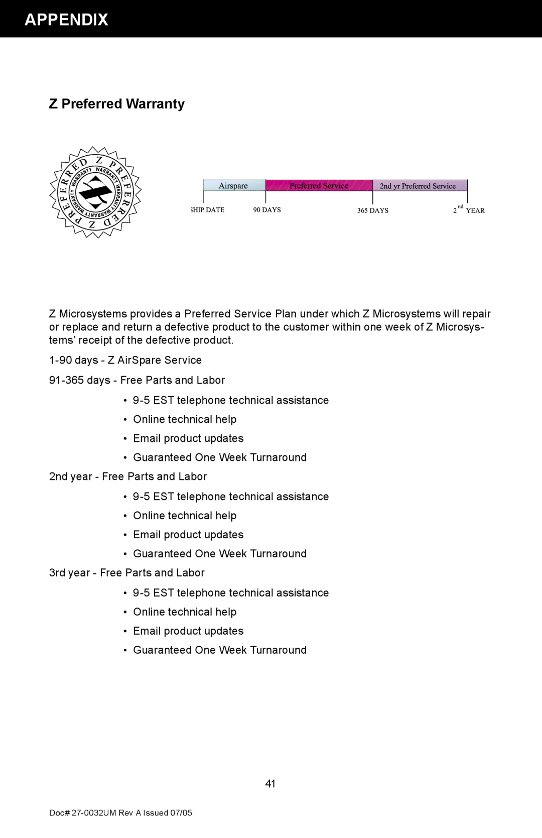 Z Microsystems SL manual Preferred Warranty 