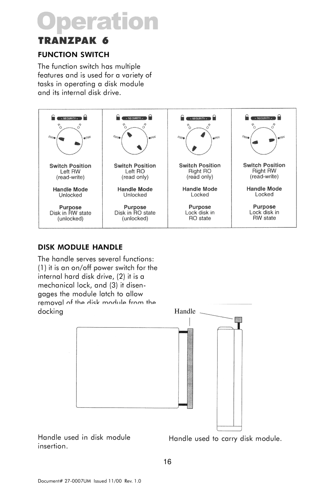 Z Microsystems ZX Station manual Function Switch, Disk Module Handle 