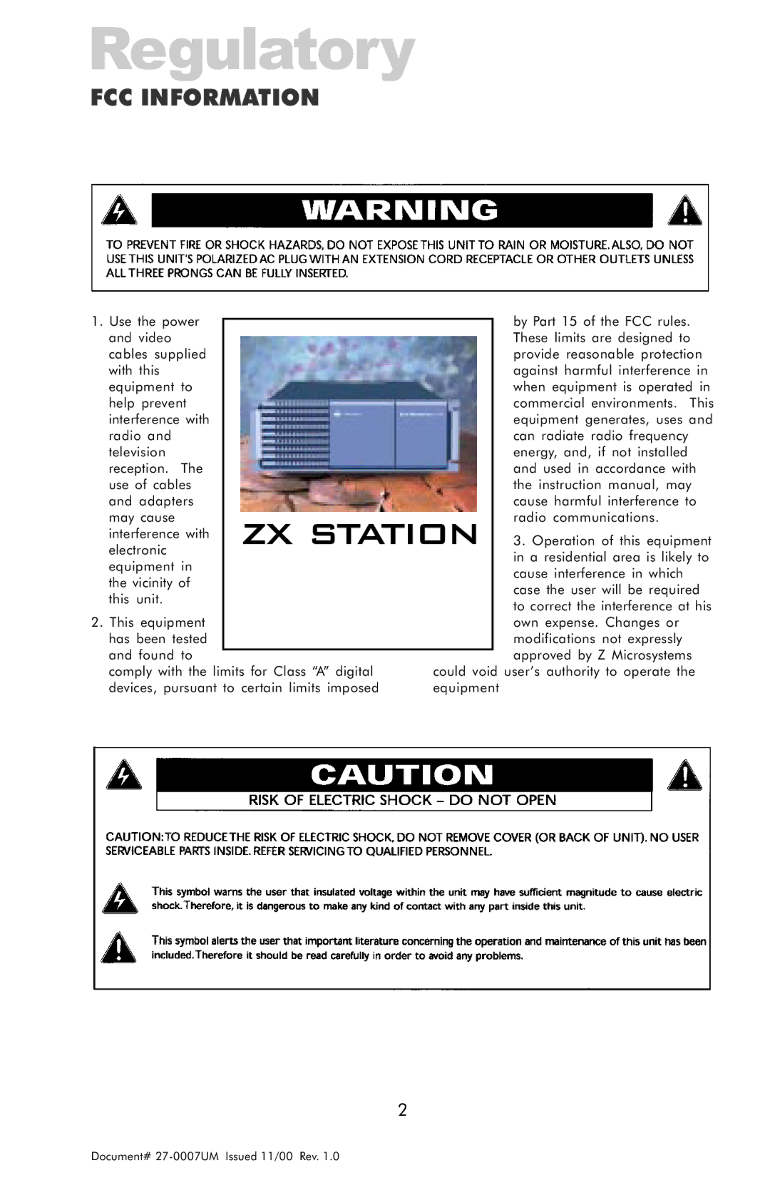 Z Microsystems ZX Station manual Regulatory, FCC Information 