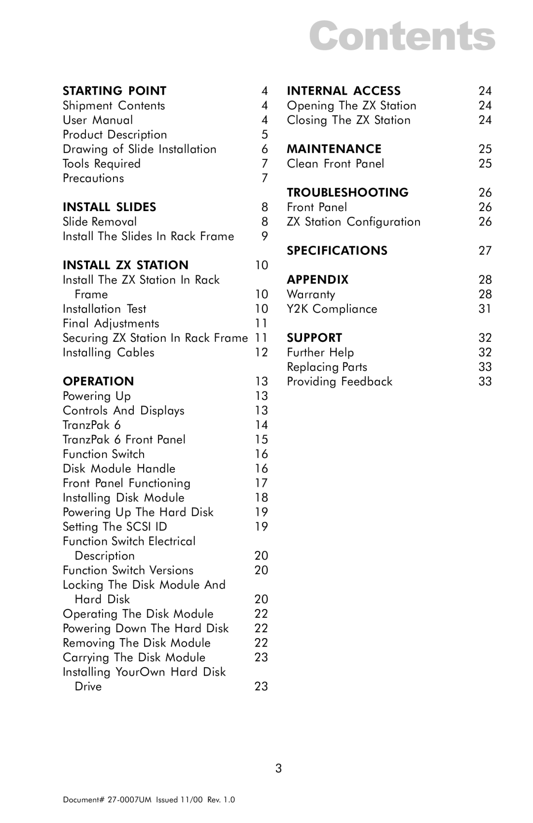 Z Microsystems ZX Station manual Contents 