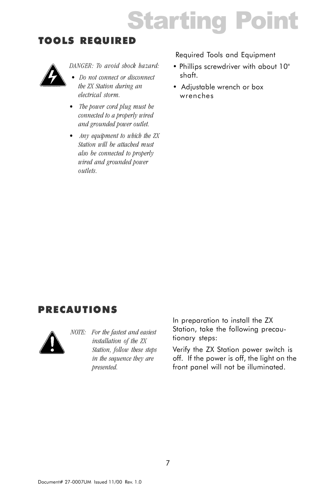 Z Microsystems ZX Station manual Tools Required, Precautions 