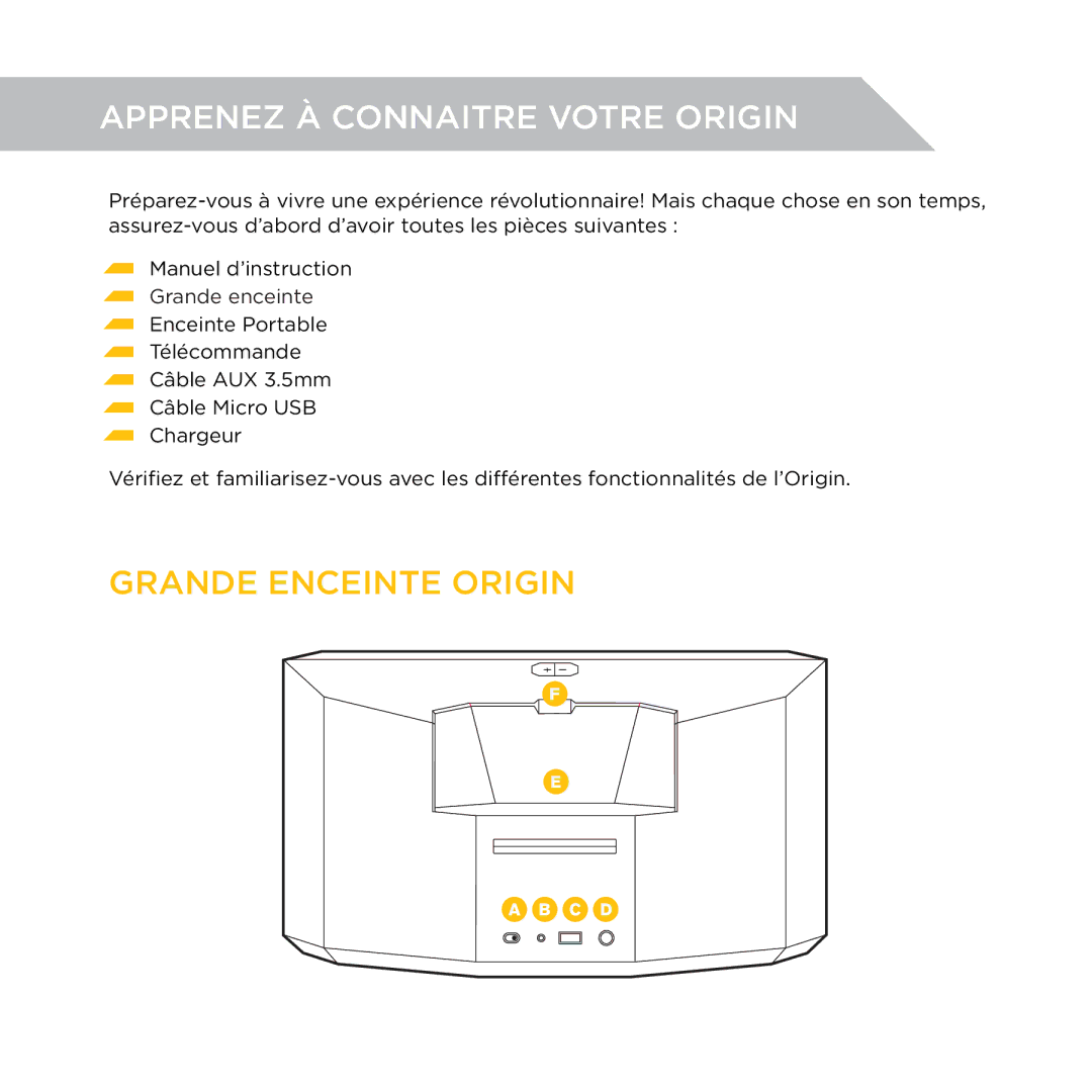 Zagg 780MV50MV manual Apprenez À Connaitre Votre Origin, Grande enceinte 